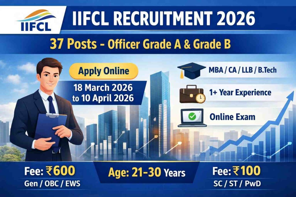 IIFCL Recruitment 2026 for 37 Officer Grade A and Grade B posts apply online from 18 March to 10 April